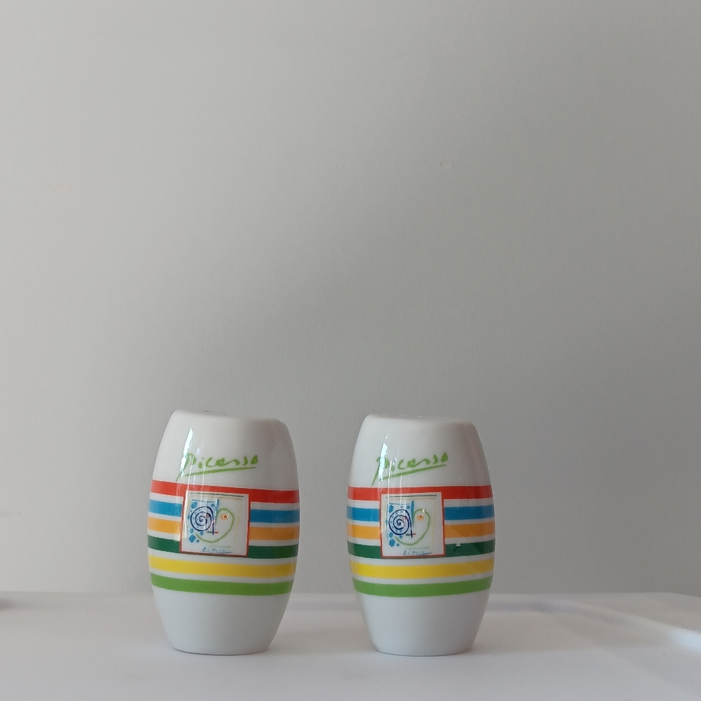 Vintage Succession Picasso Ceramic Salt & Pepper Shaker Set Stripes Art 3" High